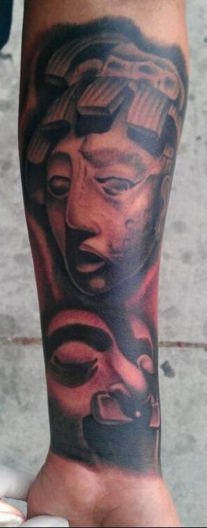 Scott Grosjean - realistic black and grey aztec tattoo, Scott Grosjean Art Junkies Tattoo 